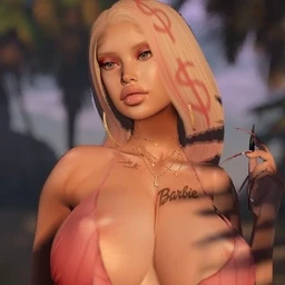 Barbie Sparkles with soft blonde hair and glossy skin, showing off classic Second Life Bimbo style.