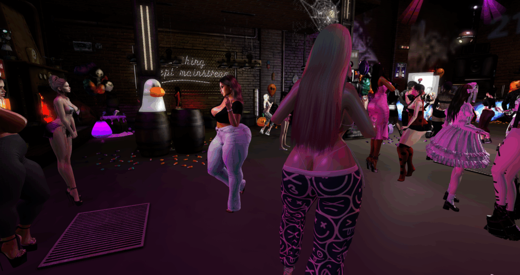 Barbie and Diamond hanging out in a Second Life club, living the Second Life Bimbo Lifestyle. Probably discussing how to be a bimbo in Second Life.